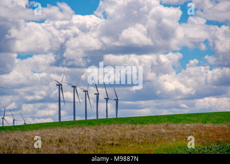 Wind Strom Generatoren auf einem Hügel sitzen. Im östlichen Oregon. Stockfoto