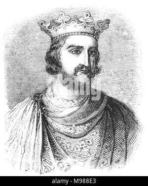 Portrait von Henry III (1207 - 1272), auch bekannt als Henry von Winchester, war König von England, Lord von Irland, und Herzog von Aquitanien von 1216 bis zu seinem Tod. Der Sohn von König John und Isabella von Angoulême, Henry übernahm den Thron, wenn er nur neun wurde in der Mitte des Ersten Barons' Krieg. Kardinal Guala erklärt den Krieg gegen die aufständischen Barone ein religiöser Kreuzzug und Henry's Kräfte, geführt von William Marshal, die Rebellen in der Schlacht von Lincoln und Sandwich im Jahre 1217 besiegt werden. Stockfoto