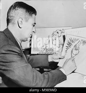 THEODORE GEISEL (1904-1991), US-amerikanischer Autor, die oft unter dem Pseudonym Dr. Seuss schrieb. Gezeigt auf Zeichnungen für Wie der Grinch Weihnachten gestohlen hat! Im Jahre 1957 veröffentlicht. Foto: Al Ravenna/Bibliothek des Kongresses Stockfoto