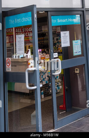 Die maplin Store in Brentwood, Essex ist nach der Firma bei der Verwaltung unterstehenden zu schließen. Es ist eine Schließung Verkauf. Stockfoto