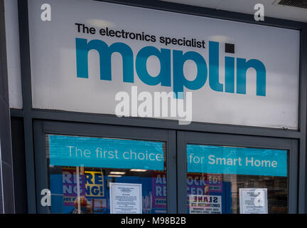 Die maplin Store in Brentwood, Essex ist nach der Firma bei der Verwaltung unterstehenden zu schließen. Es ist eine Schließung Verkauf. Stockfoto