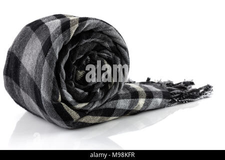 Schal Schwarz Plaid isolieren auf weißem Hintergrund Stockfoto