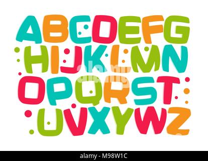 Kinder Alphabet, farbenfrohen cartoon Font, kid Buchstaben gesetzt, lustige Design Element, Kids Zone Vector Illustration. Stock Vektor