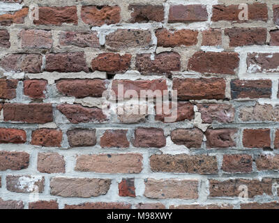 Nahaufnahme der Alten verwendet Red brick wall Textur Stockfoto