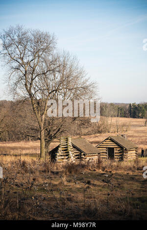 Kabinen im Feld an der Valley Forge National Historical Park in Pennsylvania Stockfoto