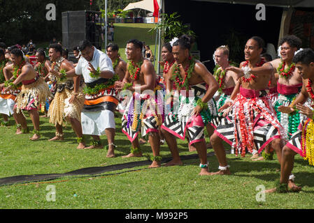 Tongan Tänzer beim Passifica Festival. Auckland, New Zeland Stockfoto