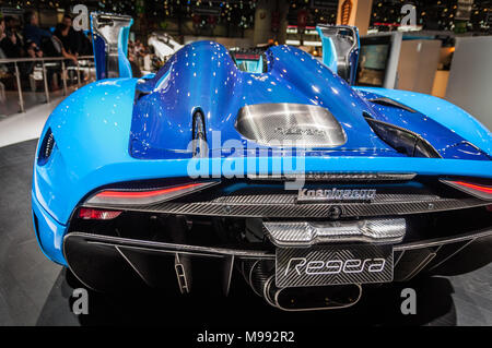 Genf, Schweiz - 17 März 2018: Koenigsegg Regera Superfast Sport Auto auf dem 88. Internationalen Automobilsalon in Genf präsentiert. Stockfoto