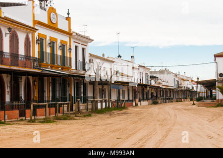 Berühmten Virgen del Rocio Hermitage im malerischen El Rocio Dorf in Andalusien, Spanien Stockfoto