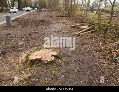 Blackwell Bewohner über Holzeinschlag auf dem Karmel Road South, Darlington, England, UK Gehäuse zu bauen verärgert. Stockfoto