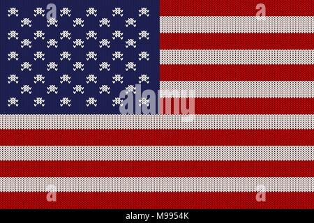 Flagge der Vereinigten Staaten von Amerika auf Vektor aus Gewirken aus Wolle Textur. Gestrickte Flagge der USA Stock Vektor