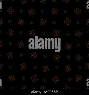 Nahtlose Muster mit vier Blütenblättern Blumen auf schwarzem Hintergrund. Feder nahtlose Muster Stock Vektor