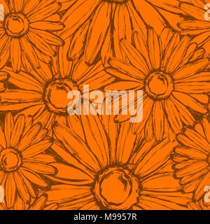 Nahtlose Muster der Blüten der Ringelblume in orangen Tönen Stock Vektor