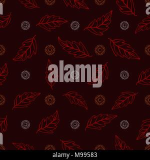 Nahtlose Muster von orangen und weißen Gänseblümchen mit rote Blätter Stock Vektor