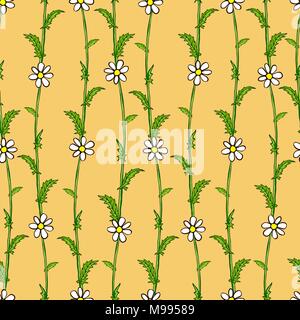 Nahtlose Muster der weißen Gänseblümchen auf grünen Stengel Stock Vektor