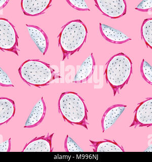 Pitaya. Tropische Muster von exotischen Früchten. Aquarell nahtlose Hintergrund Stockfoto
