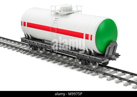 Tank Auto auf der Bahn, 3D-Rendering auf weißem Hintergrund Stockfoto