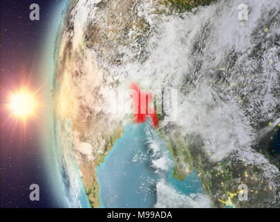 Bangladesch ab Platz auf dem Planeten Erde bei Sonnenuntergang gesehen. 3D-Darstellung. Elemente dieses Bild von der NASA eingerichtet. Stockfoto