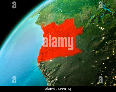 Abends über Angola als aus dem Weltraum auf der Erde gesehen. 3D-Darstellung. Elemente dieses Bild von der NASA eingerichtet. Stockfoto