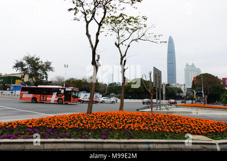 Die KK100 Wolkenkratzer im Viertel Luohu in Shenzhen. Stockfoto