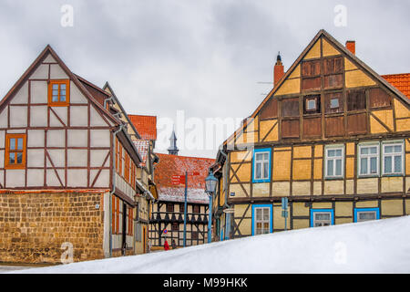 Welterbestadt Quedlinburg im Winter mit Schnee Winterimpressionen Stockfoto