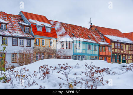 Welterbestadt Quedlinburg im Winter mit Schnee Winterimpressionen Stockfoto