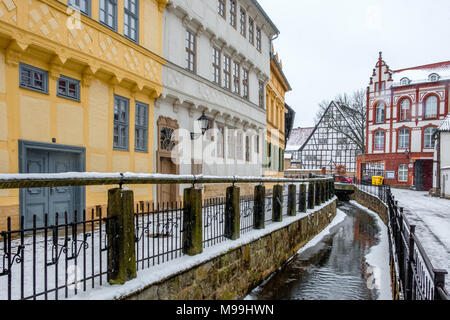 Welterbestadt Quedlinburg im Winter mit Schnee Winterimpressionen Stockfoto