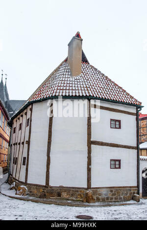 Welterbestadt Quedlinburg im Winter mit Schnee Winterimpressionen Stockfoto