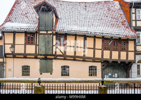 Welterbestadt Quedlinburg im Winter mit Schnee Winterimpressionen Stockfoto