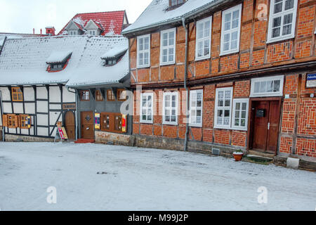 Welterbestadt Quedlinburg im Winter mit Schnee Winterimpressionen Stockfoto