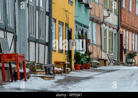 Welterbestadt Quedlinburg im Winter mit Schnee Winterimpressionen Stockfoto