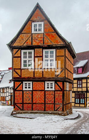 Welterbestadt Quedlinburg im Winter mit Schnee Winterimpressionen Stockfoto