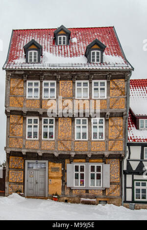 Welterbestadt Quedlinburg im Winter mit Schnee Winterimpressionen Stockfoto