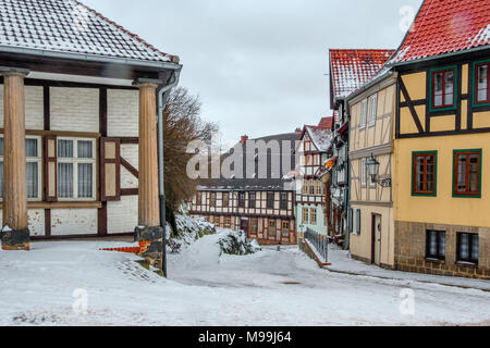 Welterbestadt Quedlinburg im Winter mit Schnee Winterimpressionen Stockfoto