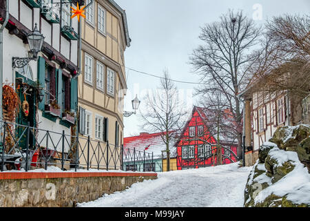 Welterbestadt Quedlinburg im Winter mit Schnee Winterimpressionen Stockfoto