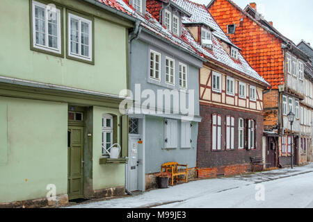 Welterbestadt Quedlinburg im Winter mit Schnee Winterimpressionen Stockfoto