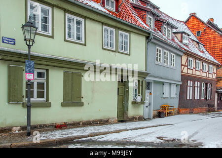 Welterbestadt Quedlinburg im Winter mit Schnee Winterimpressionen Stockfoto