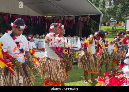 Tongan Tänzer Pasifica Festival Auckland Stockfoto