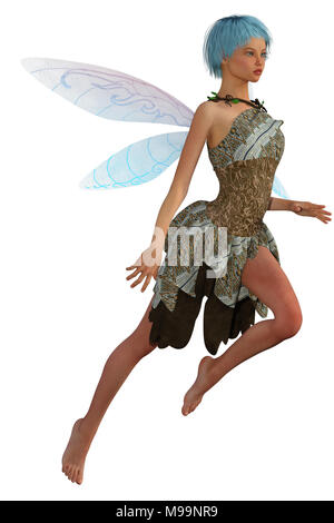 Schöne Dragonfly Fairy isoliert auf Weiss, 3D-Rendering Stockfoto