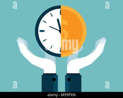 Zeit ist Geld Konzept menschliche Hände halten die Hälfte der Uhr und Geld Münze vector Hintergrund Stock Vektor