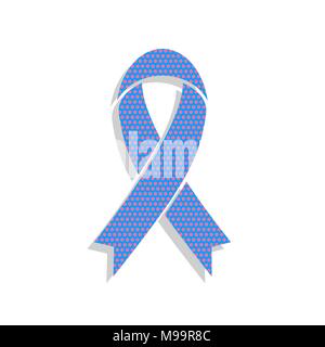 Schwarz awareness Ribbon unterzeichnen. Vektor. Neon Blau Symbol mit Cyclamen Polka Dots Muster mit hellgrauen Schatten auf weißem Hintergrund. Isoliert. Stock Vektor