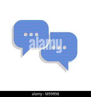 Sprechblasen anmelden. Vektor. Neon Blau Symbol mit Cyclamen Polka Dots Muster mit hellgrauen Schatten auf weißem Hintergrund. Isoliert. Stock Vektor