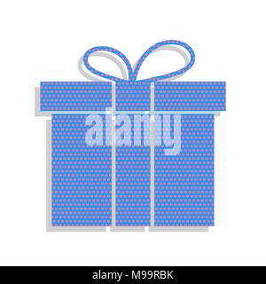 Geschenkbox unterzeichnen. Vektor. Neon Blau Symbol mit Cyclamen Polka Dots Muster mit hellgrauen Schatten auf weißem Hintergrund. Isoliert. Stock Vektor