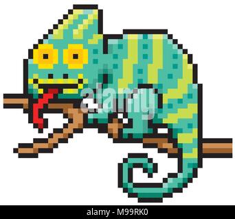 Vector Illustration von Cartoon Chamäleon - Pixel design Stock Vektor