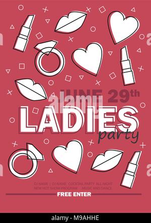 Vorlage für Ladies Night Party mit der Zeile Zeichen-Vector Illustration Stock Vektor