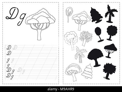 Buchstaben des Alphabets tracing Arbeitsblatt mit russischen Buchstaben des Alphabets - Holz Stock Vektor