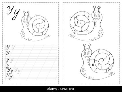 Buchstaben des Alphabets tracing Arbeitsblatt mit russischen Buchstaben des Alphabets - Schnecke Stock Vektor