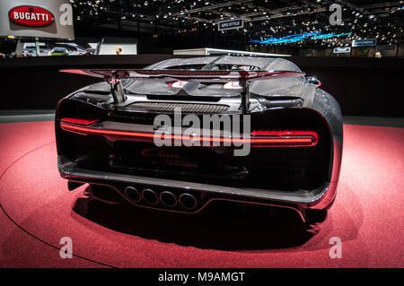 Genf, Schweiz - 17 März 2018: BUGATTI CHIRON Superfast Sport Auto auf dem 88. Internationalen Automobilsalon in Genf präsentiert Stockfoto