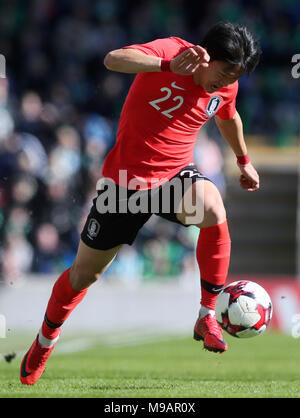 Südkoreas Chang-Hoon Kwon während der internationalen Freundschaftsspiel im Windsor Park, Belfast. PRESS ASSOCIATION Foto. Bild Datum: Samstag, März 24, 2018. Siehe PA-Geschichte FUSSBALL N Irland. Photo Credit: Brian Gesetzlosen/PA-Kabel. Beschränkungen: Nur die redaktionelle Nutzung, keine kommerzielle Nutzung ohne vorherige Zustimmung. Stockfoto