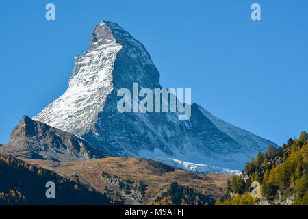 Detaillierte Sicht auf das Matterhorn von Zermatt, Schweiz Stockfoto
