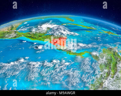 Orbit Ansicht von Nicaragua in Rot hervorgehoben auf dem Planeten Erde mit sehr detaillierte Oberflächenstrukturen. 3D-Darstellung. Elemente dieses Bild von Stockfoto